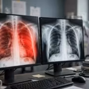 мониторы MedGemma и MAIRA-2 с рентгеновскими снимками легких