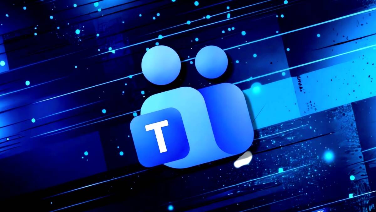 Логотип Microsoft Teams на синем фоне с линиями и световыми эффектами