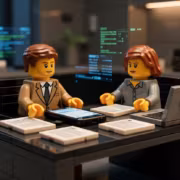 Минтруд предложил использовать мессенджер Max для кадровых вопросов 3 LEGO минифигуры деловые люди обсуждают Max в офисе