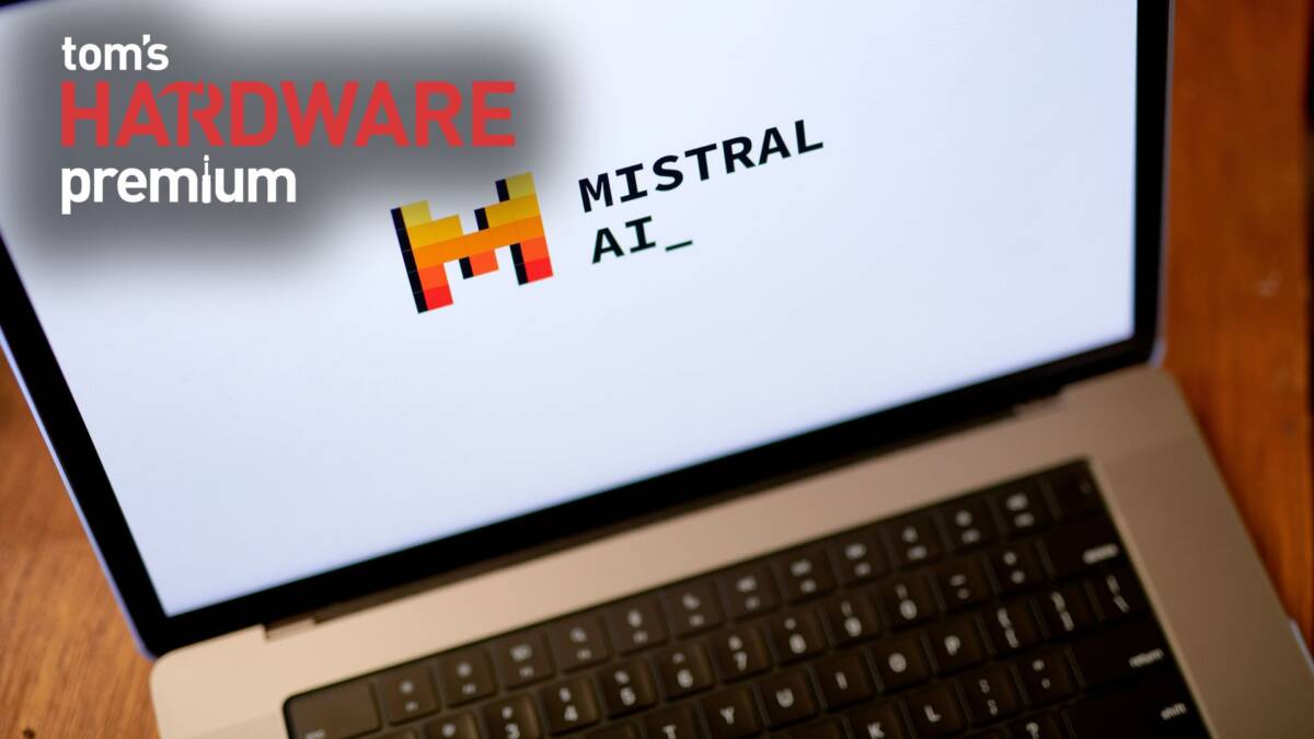 экран ноутбука с логотипом Mistral и текстом на английском языке
