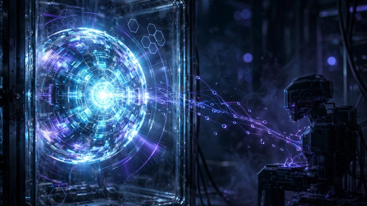 Кадр с цифровым узором и технологическим интерфейсом из статьи OpenAI Moonshot AI
