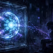 Кадр с цифровым узором и технологическим интерфейсом из статьи OpenAI Moonshot AI