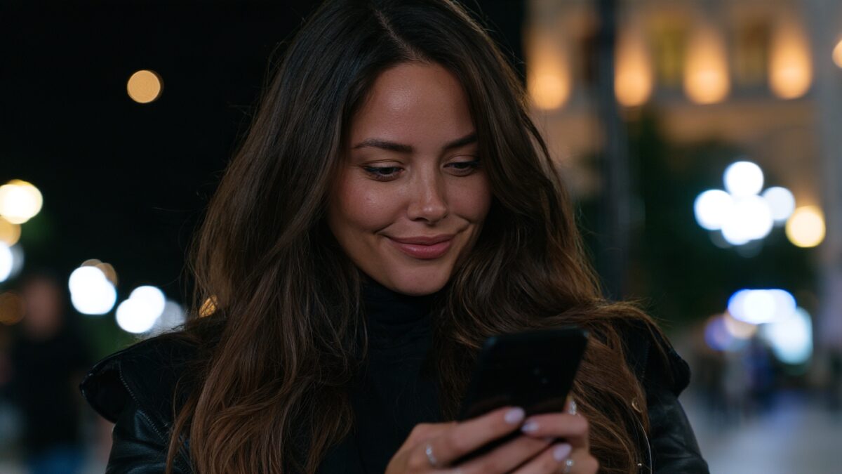 Женщина с мобильным телефоном рекламой 5G