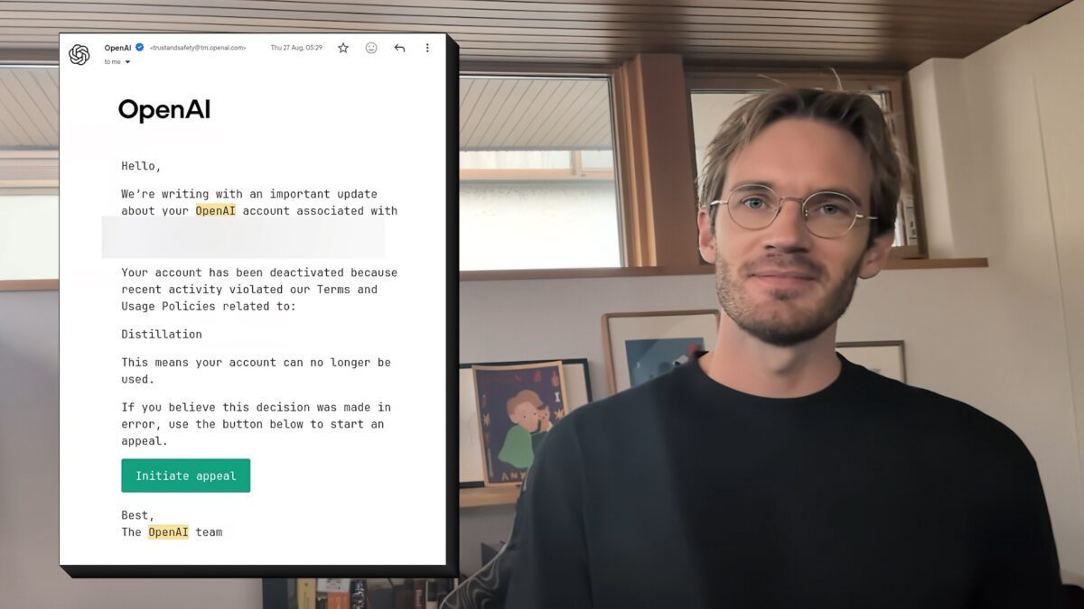 Письмо от OpenAI и человек с очками на фоне
