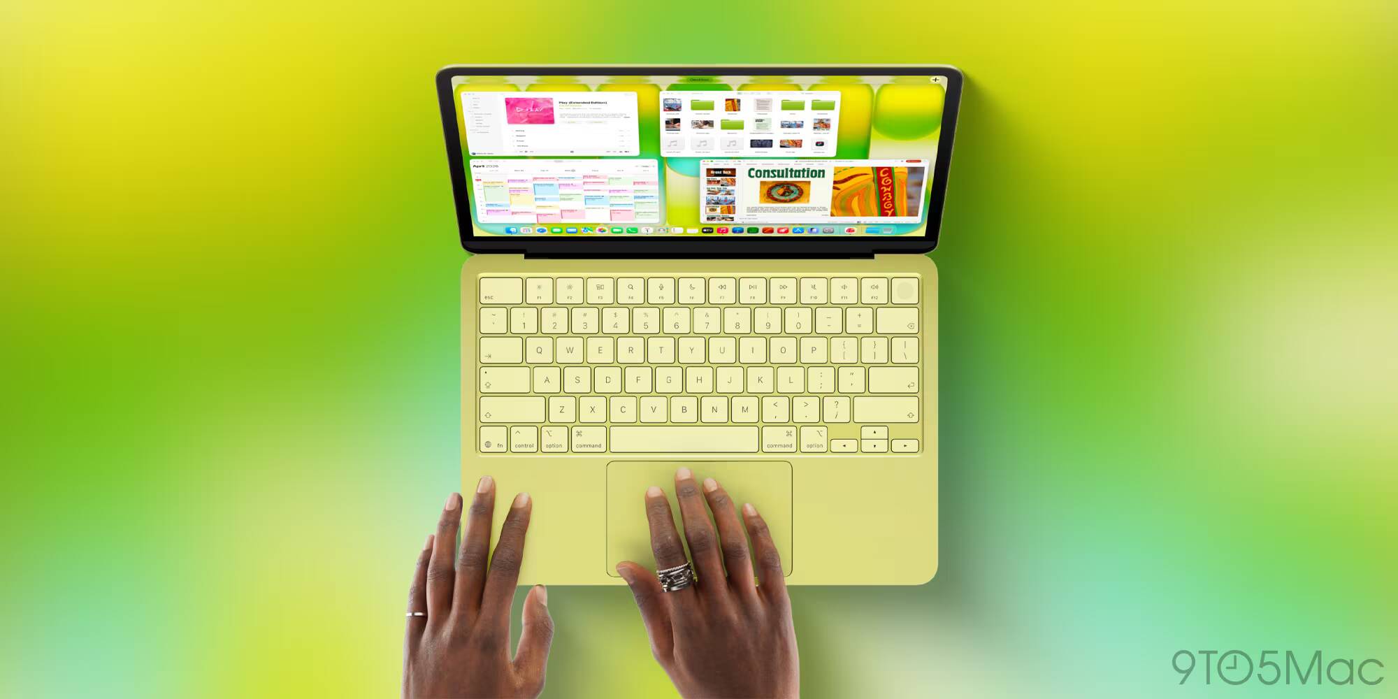 Поставки Mac упали на 11%, но Apple увеличила долю рынка ПК 2 Портативный компьютер Mac с цветочной клавиатурой в ярком зелёном фоне