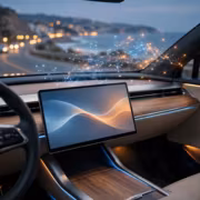 интерьер автомобиля Rivian с сенсорным экраном и светодиодной подсветкой