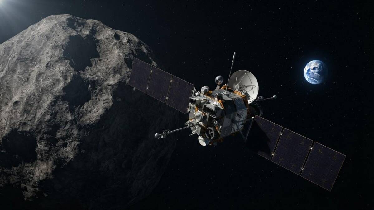 Космический зонд у астероида и Земли
