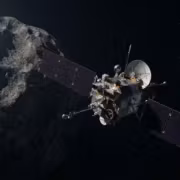 Космический зонд у астероида и Земли
