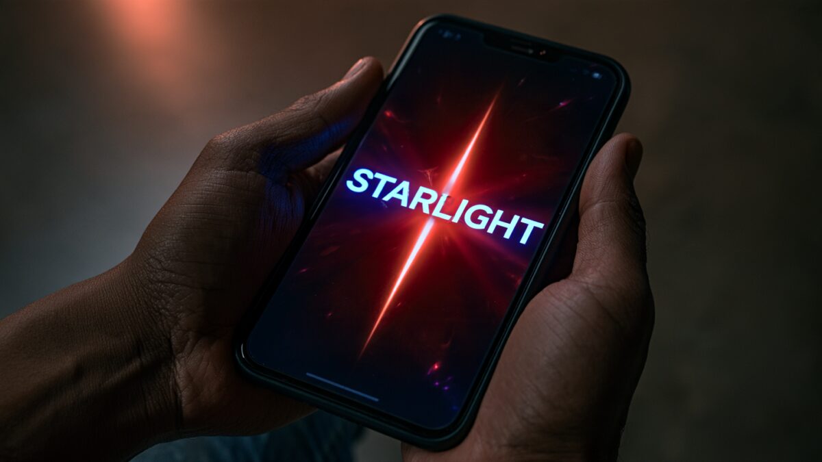 Человек держит смартфон Huawei Starlight с экраном