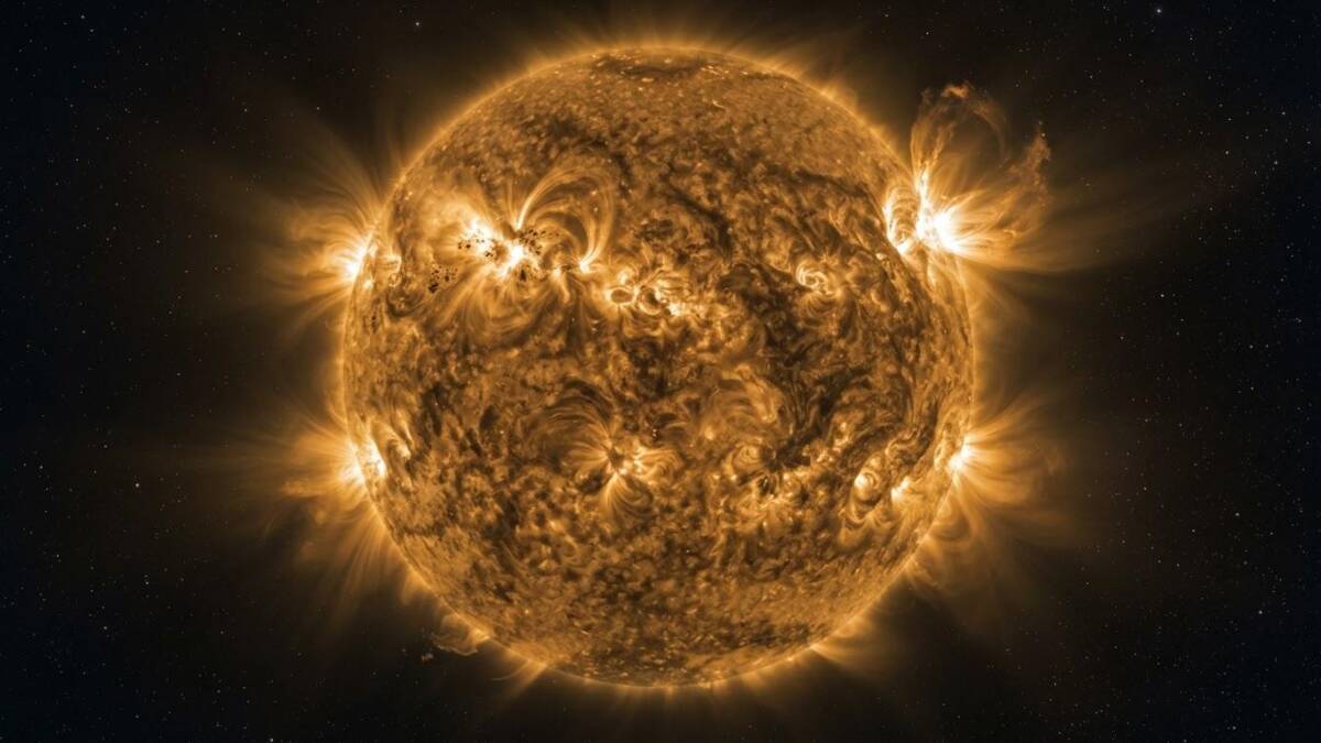 Солнце с солнечными вспышками и магнитными изгибами Solar Orbiter