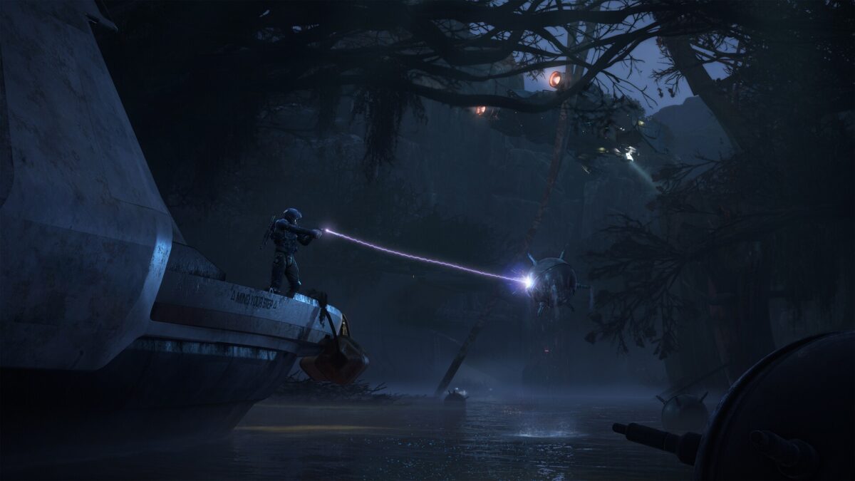 Войска с лазерным оружием сражаются в лесу в игре Squadron 42