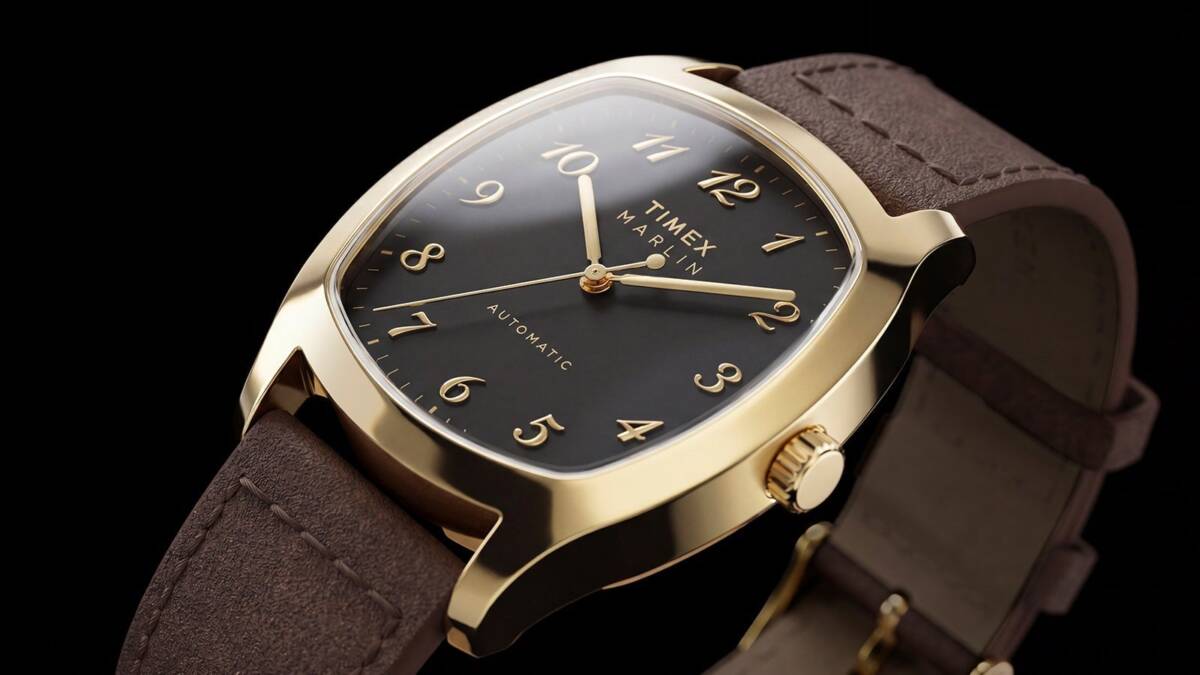 Timex выпустила часы Marlin Chatham с корпусом 36 мм от $289 3 Часы Timex Marlin Chatham с коричневым ремешком корпус золотой циферблат