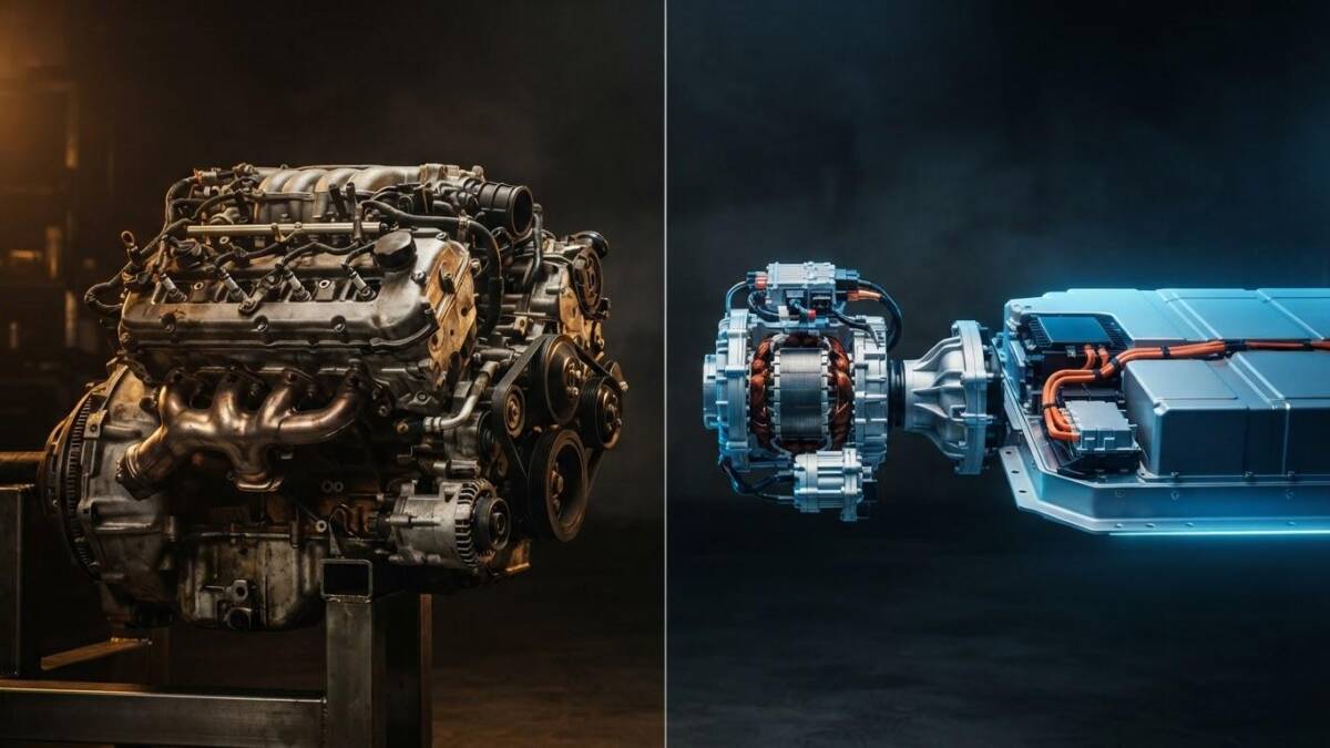 Две части двигателя и электромотор автомобиля WardsAuto