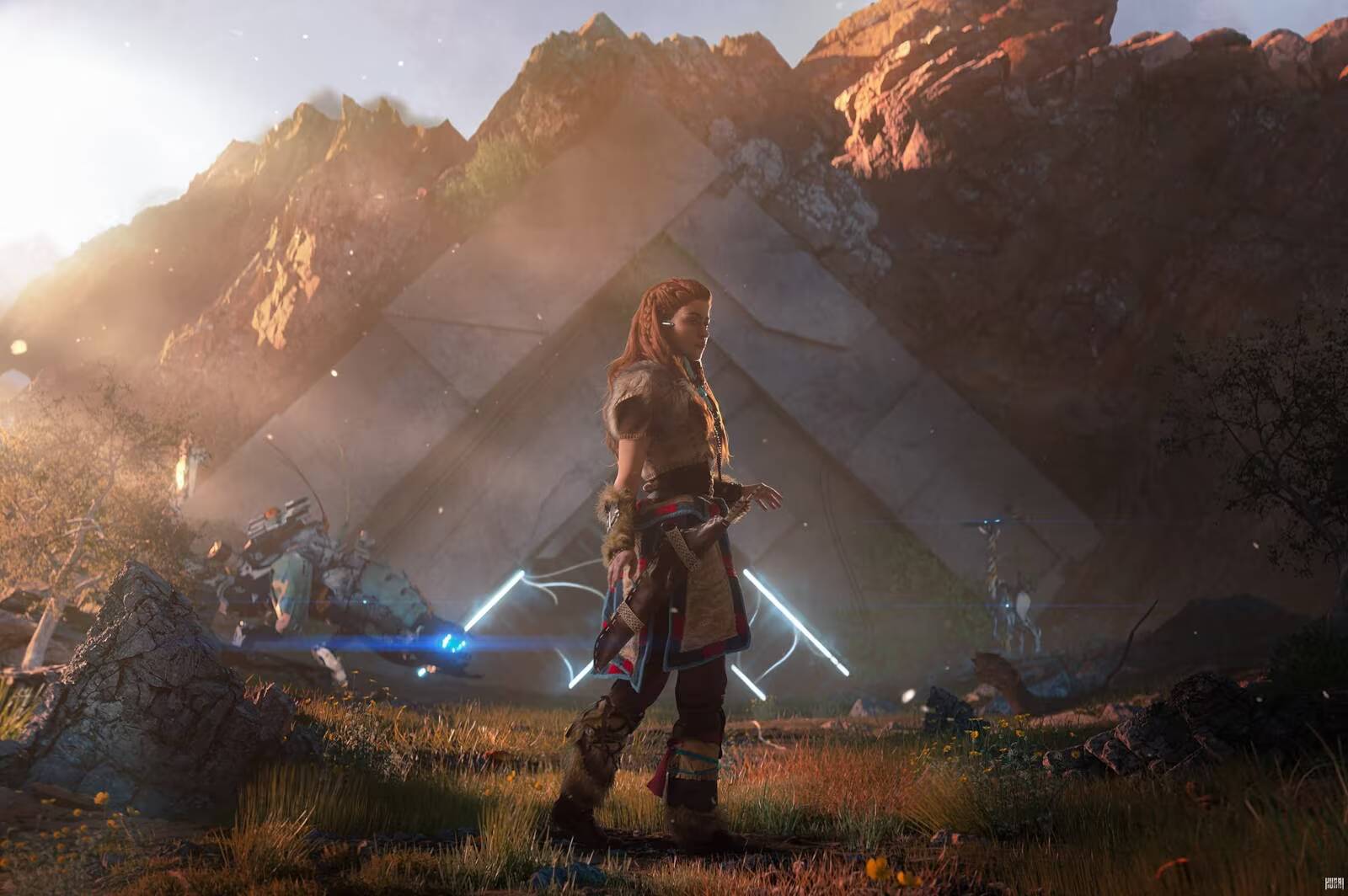 Элой косплей из Horizon Zero Dawn в лесу на природе