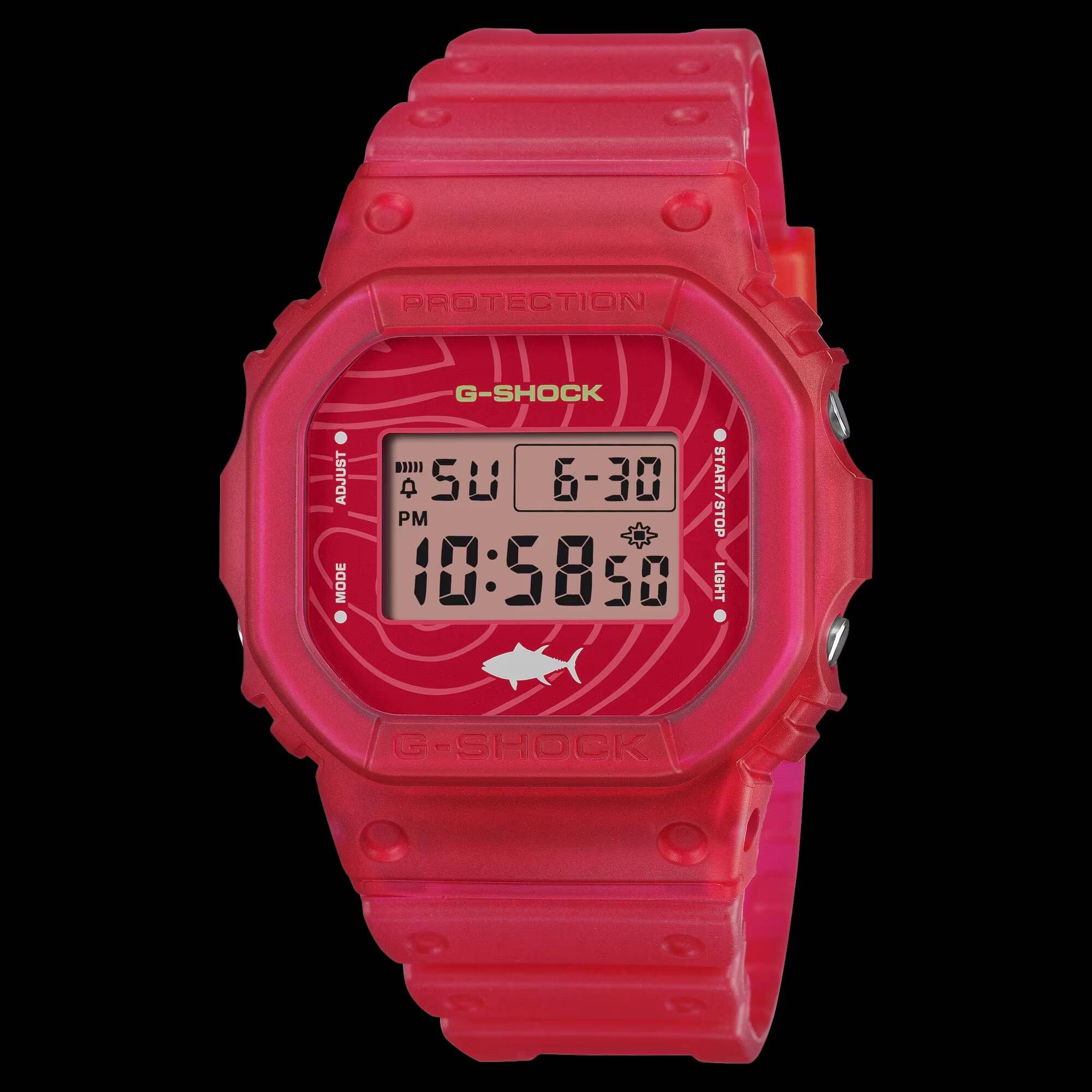 Красные часы G-Shock с рыбным мотивом