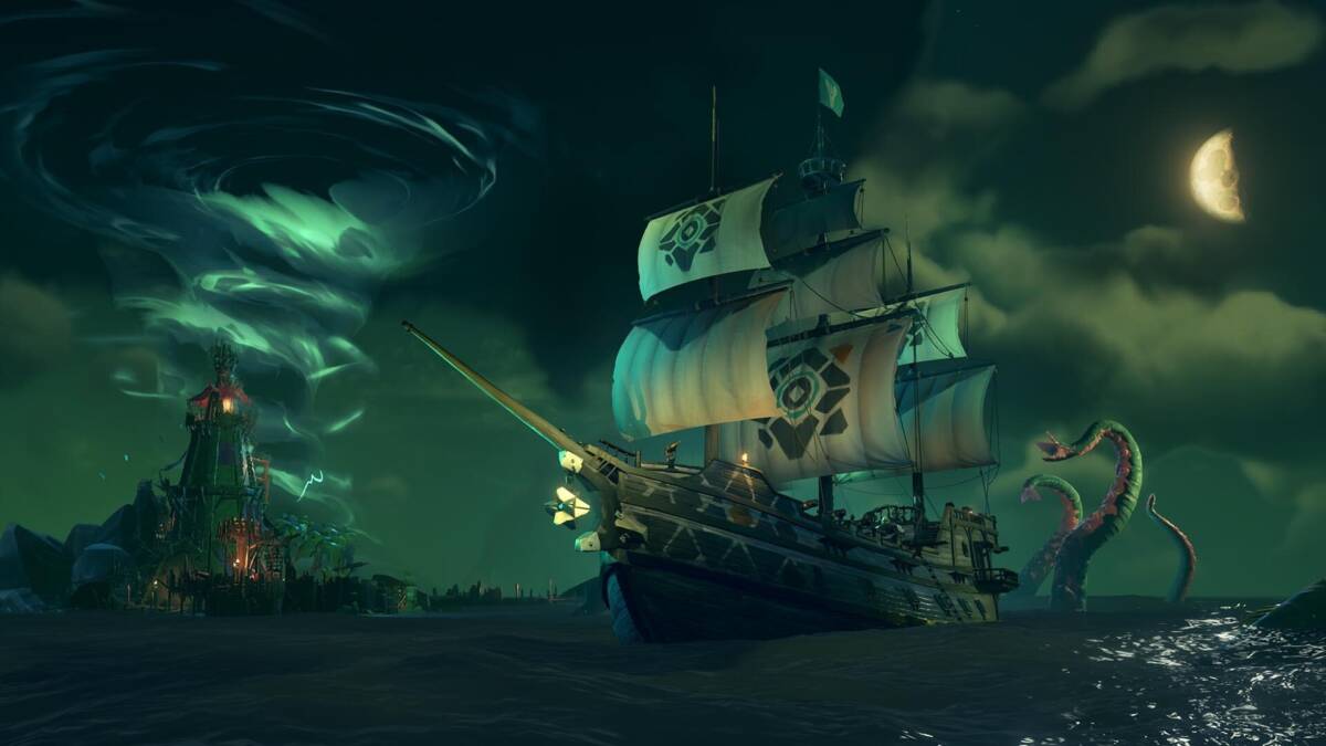 Корабль пиратский в океане у острова Sea of Thieves