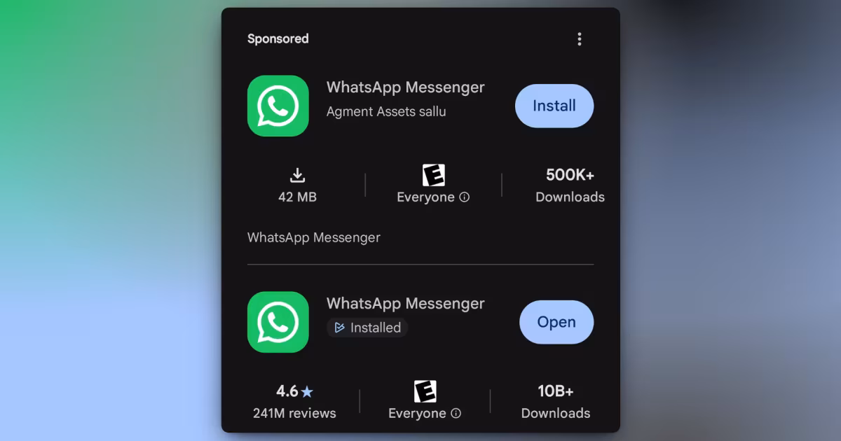 Поддельный WhatsApp с 500 тысячами скачиваний в Google Play