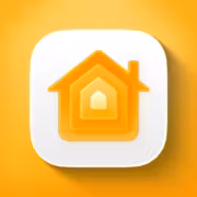 Логотип HomeKit с желтым домом и контурами Schneider в центре