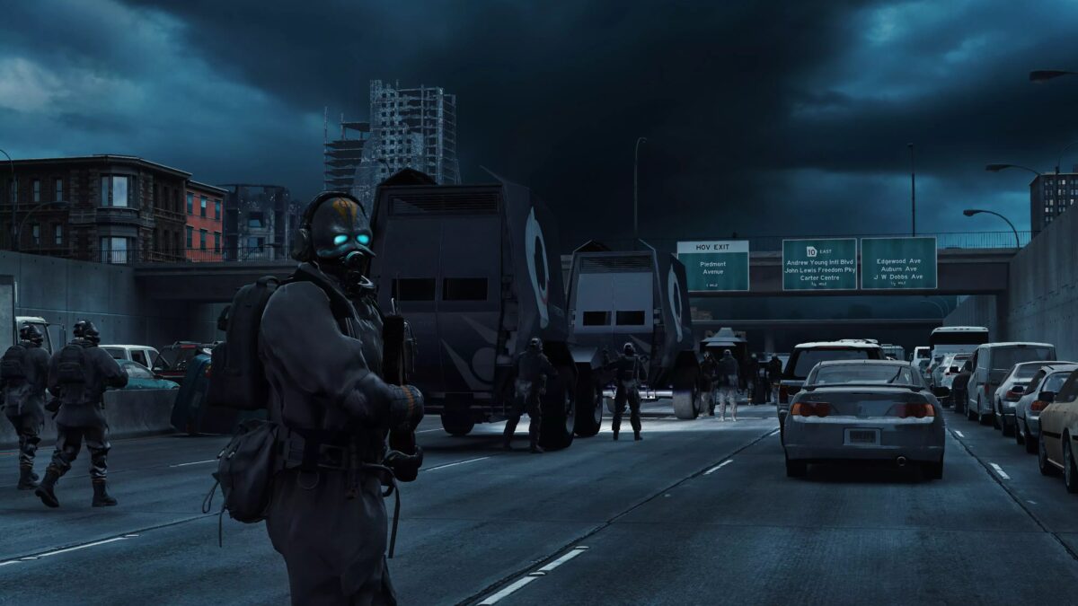 Вооружённые люди и техника на улицах города Valve HLX
