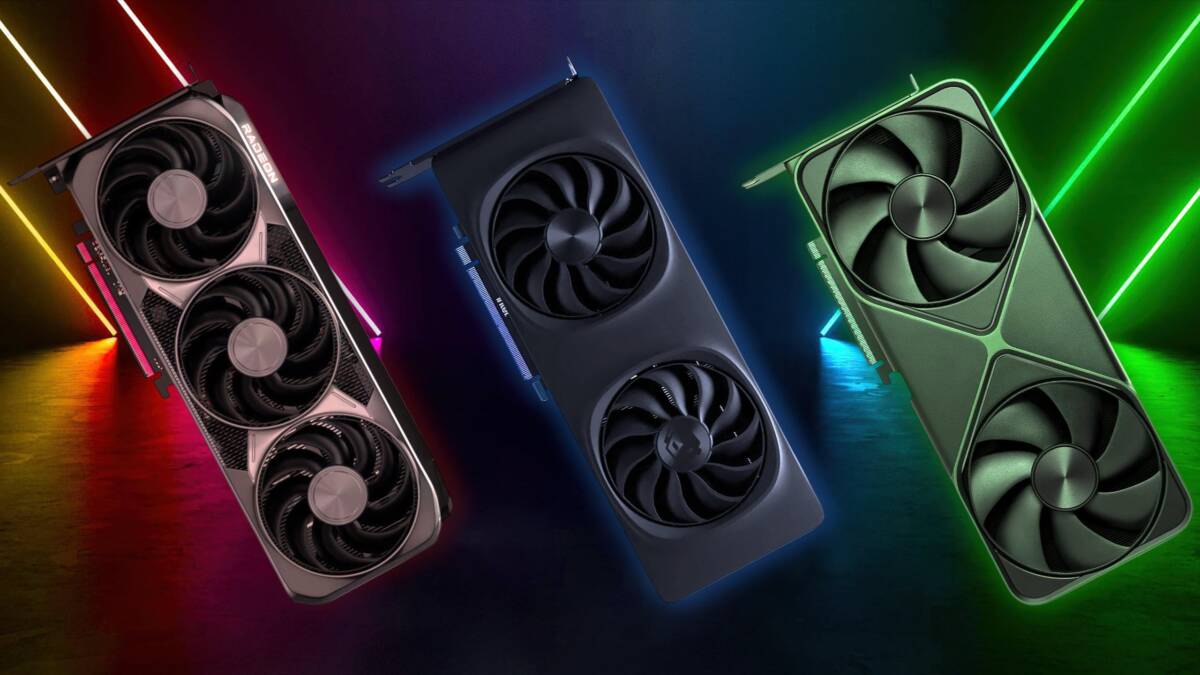 Три видеокарты GeForce RTX 50 разные цвета