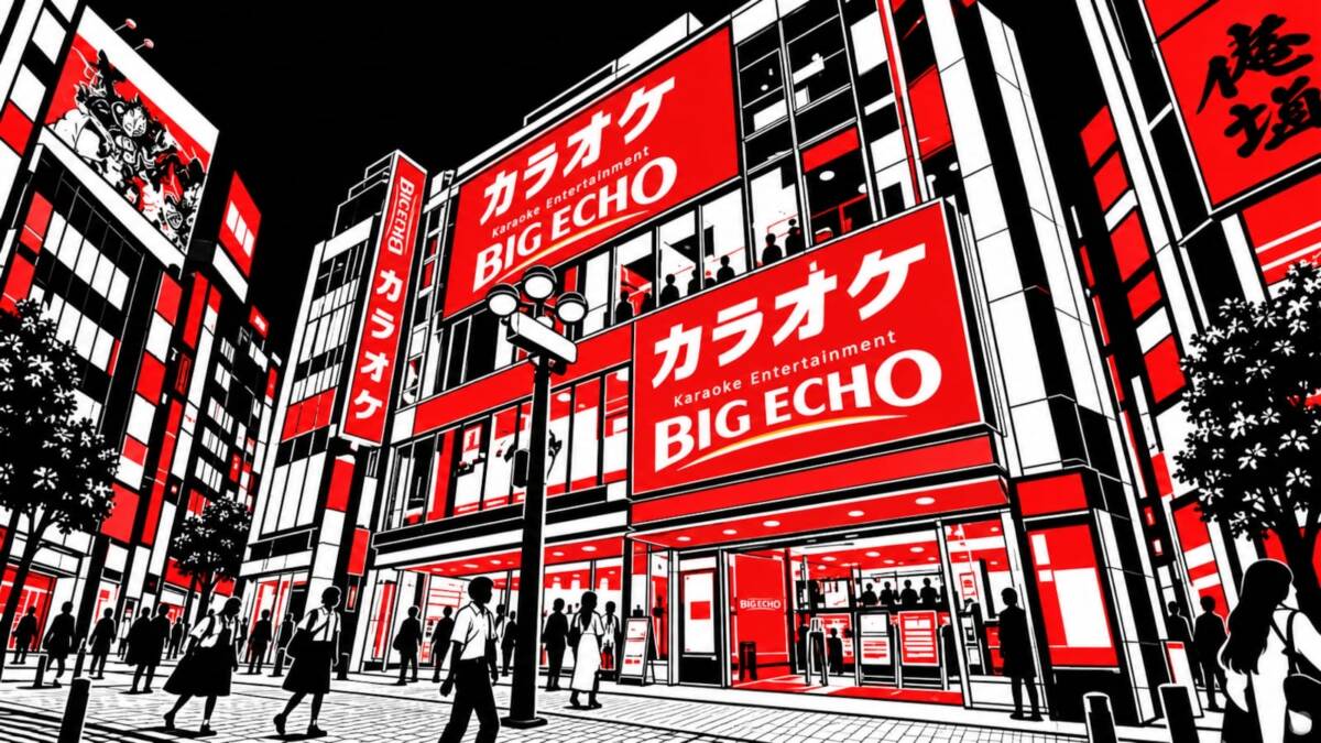 Здания в стиле аниме с большими рекламными экранами Big Echo