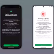 Смартфоны iPhone и Samsung с сообщениями о необходимости обновления WhatsApp