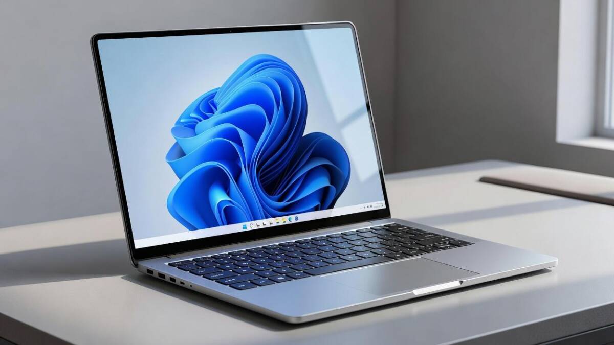 Ноутбук с открытым экраном Windows 11