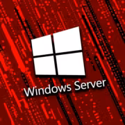 Логотип Windows Server на красном фоне с цифровыми линиями