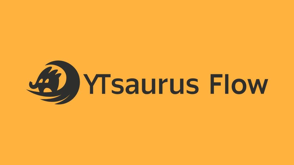 Логотип YTsaurus Flow на оранжевом фоне с изображением дракона