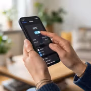 Человек на смартфоне включает VPN на iPhone в помещении